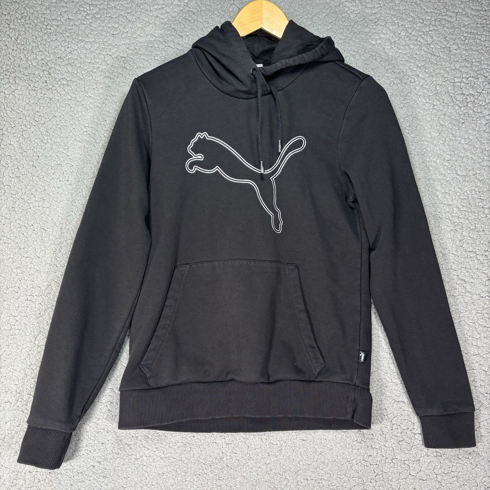 Puma Double Cat Foil Black Silver Hoody Hoodie Hooded Pullover Sweatshirt Top S